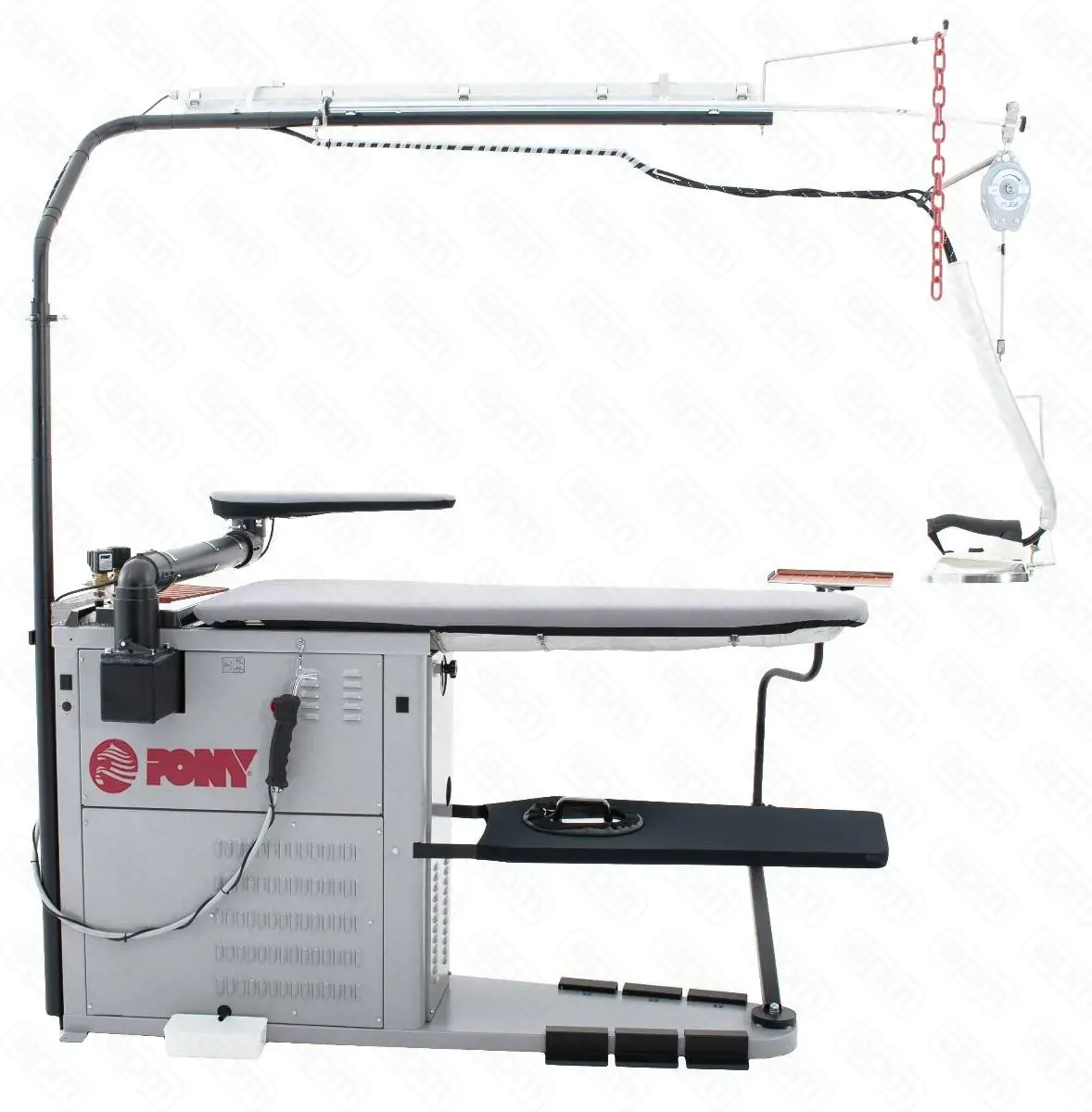 Стол гладильный Pony серии RECORD maxi  пар-р 20л ТЭНы 18 кВт F3R F4R доп педали осв рельс подвес