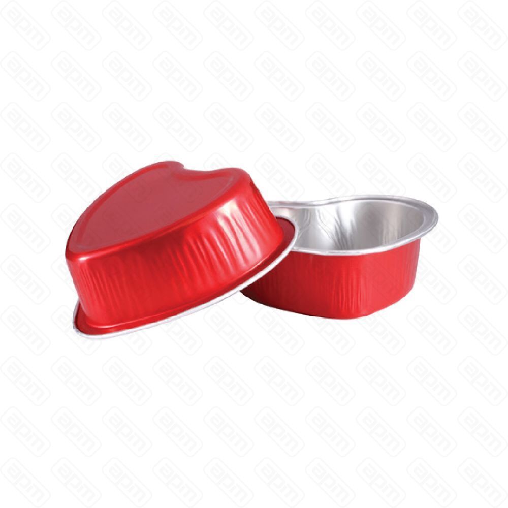 Форма алюминиевая для выпекания Сердце красная 100 мл 100 шт